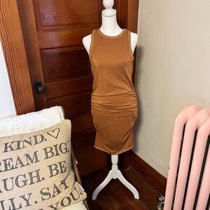 Red Haute Rust Sleeveless Midi Scrunch Dress